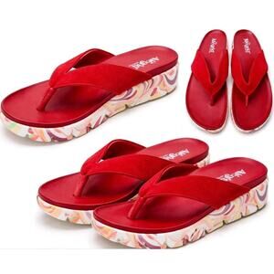 ALEGRIA 39-EU 8.5 -US Red Suede Leather Adjustable Thong Sandals Flip Flops